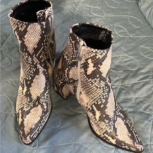 Madden Girl Snake-Print Pointed Toe Ankle Boots - Beige/Black